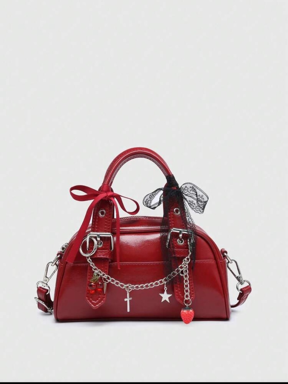 NEW ARRIVAL Cherry Red Women’s Satchel with Charm Chain